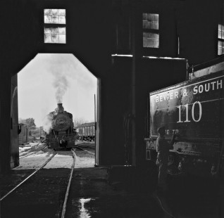 Bevier & Southern Railroad 2-6-0 steam locomotives nos. 109 and 110 at the railroad's shop in Bevier, Missouri, in December 1958. Photograph by J. Parker Lamb, © 2015, Center for Railroad Photography and Art. Lamb-01-048-09