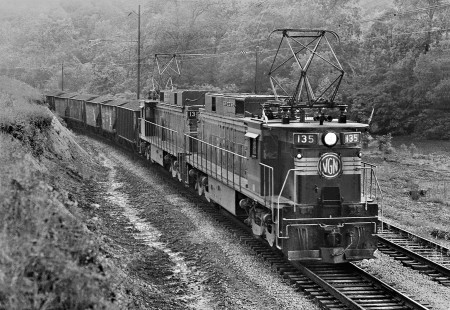 A pair of Virginian Railway rectifier electrics approach Princeton, West Virginia, with an eastbound coal train on June 13, 1958. Photograph by J. Parker Lamb, © 2015, Center for Railroad Photography and Art. Lamb-01-052-02