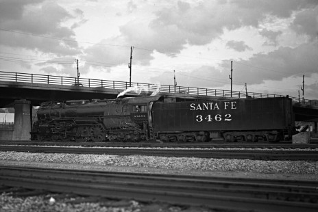 Santa Fe Railway 4-6-4 steam locomotive no. 3462 stands west of Kansas City Union Station on October 28, 1946. Photograph by Wallace W. Abbey, © 2015, Center for Railroad Photography and Art. Abbey-02-073-03
