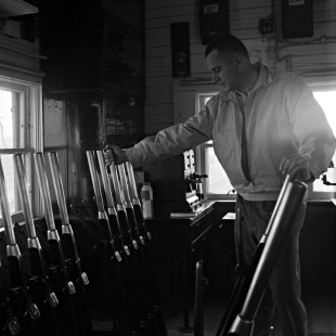 Soo Line operator at Crystal Tower in Crystal, Minnesota, where the Soo crossed the Great Northern, on April 10, 1961. Photograph by Wallace W. Abbey, © 2015, Center for Railroad Photography and Art. Abbey-05-011-03