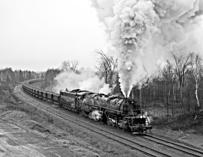 Westbound Duluth, Missabe and Iron Range Railway steam locomotive no. 229 at Munger, Minnesota, on April 24, 1960. Photograph by J. Parker Lamb, © 2015, Center for Railroad Photography and Art. Lamb-01-056-09