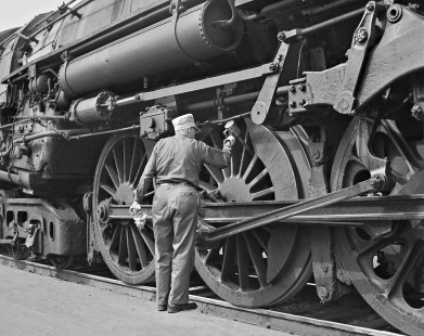 A classic pose beside a classic New York Central Railroad Hudson steam locomotive at station in Dayton, Ohio, in July 1955. Photograph by J. Parker Lamb, © 2015, Center for Railroad Photography and Art. Lamb-01-015-01