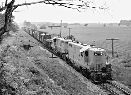 Southbound Detroit, Toledo and Ironton, Ohio, passes Paris station in October 1955 (Note: view from Pennsylvania Railroad bridge). Photograph by J. Parker Lamb, © 2015, Center for Railroad Photography and Art. Lamb-01-067-08