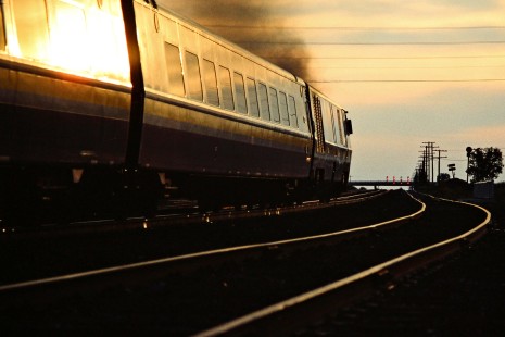 Westbound VIA Rail passenger train on the Canadian National Railway in Napanee, Ontario, on September 5, 1982. Photograph by John F. Bjorklund, © 2015, Center for Railroad Photography and Art. Bjorklund-21-12-17