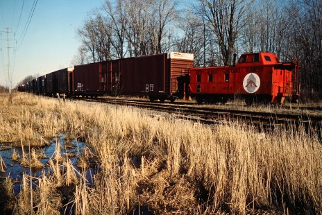 Northbound Ann Arbor Railroad freight train in Pittsfield Junction, Michigan, on way to Saline, Michigan, on February 20, 1984. Photograph by John F. Bjorklund, © 2015, Center for Railroad Photography and Art. Bjorklund-03-30-01