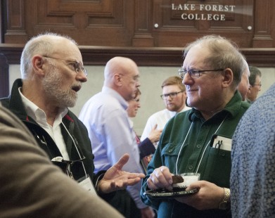 Drake Hokanson (left) and Den Adler (right) in conversation before and after presentations on Saturday. Center for Railroad Photography and Art. Photograph by Henry A. Koshollek
