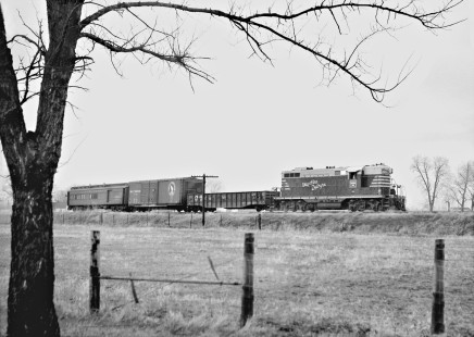 Chicago, Burlington & Quincy Railroad southbound mixed train between Adair and Table Grove, Illinois, on April 14, 1960. Photograph by J. Parker Lamb, © 2015, Center for Railroad Photography and Art. Lamb-01-048-04