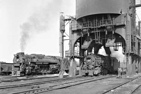 Pennsylvania Railroad steam locomotive action at Columbus, Ohio, coaling tower in August 1956. Photograph by J. Parker Lamb, © 2015, Center for Railroad Photography and Art. Lamb-01-011-04