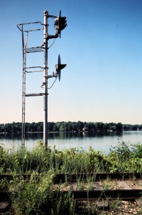 Signals at Zukey Lake for the Grand Trunk Western Railroad crossing in Lakeland, Michigan, on June 27, 1981. Photograph by John F. Bjorklund, © 2015, Center for Railroad Photography and Art. Bjorklund-02-10-15