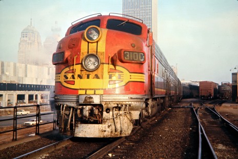 Amtrak passenger train no. 15, the westbound <i>Texas Chief</i> in Oklahoma City, Oklahoma, on December 24, 1971. Amtrak is in its first year of operation, and the train is comprised entirely of former Santa Fe equipment. Photograph by John F. Bjorklund, © 2015, Center for Railroad Photography and Art. Bjorklund-04-06-22