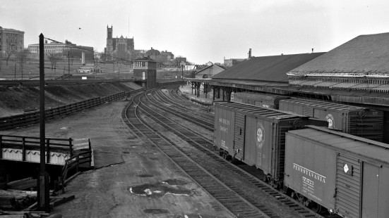 Boxcars in the New Haven Railroad's freight yard at Providence, Rhode Island, in 1952. Photograph by Leo King, © 2016, Center for Railroad Photography and Art. King-06-001-002