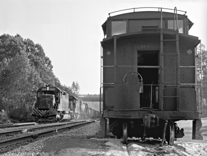 Northbound Clinchfield Railroad coal train passes local freight train at Marion, North Carolina, in August 1966. Photograph by J. Parker Lamb, © 2016, Center for Railroad Photography and Art. Lamb-01-089-12