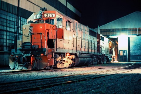 Night shot of Ann Arbor Railroad locomotives in Owosso, Michigan, on July 10, 1976. Photograph by John F. Bjorklund, © 2015, Center for Railroad Photography and Art. Bjorklund-03-20-09