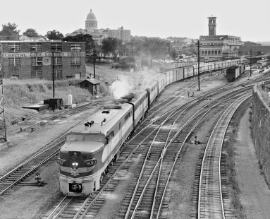 Missouri Pacific Railroad St. Louis passenger train no. 8 departs Little Rock, Arkansas, on overnight run on June 15, 1960. Photograph by J. Parker Lamb, © 2015, Center for Railroad Photography and Art. Lamb-01-061-06