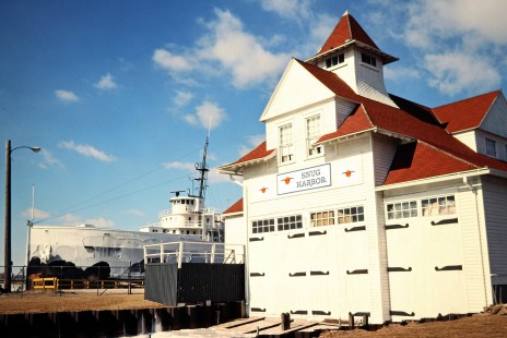 <i>City of Milwaukee</i> car ferry and Green Bay and Western Railroad in Kewaunee, Wisconsin, on March 1, 1980. Photograph by John F. Bjorklund, © 2015, Center for Railroad Photography and Art. Bjorklund-02-01-11