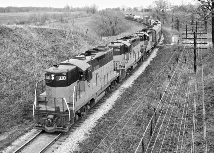 Southbound Milwaukee Road freight train no. 82 eases downgrade into Ottumwa, Iowa, in November 1959. Photograph by J. Parker Lamb, © 2015, Center for Railroad Photography and Art. Lamb-01-067-02