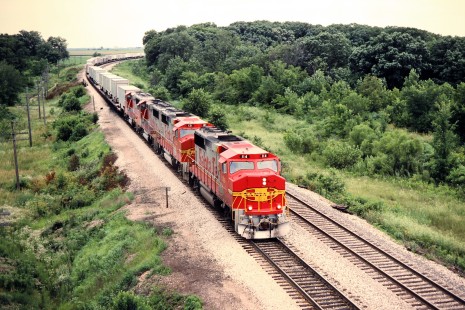 Eastbound Santa Fe Railway freight train in South Streater, Illinois, on July  13, 1990. Photograph by John F. Bjorklund, © 2015, Center for Railroad Photography and Art. Bjorklund-05-26-11