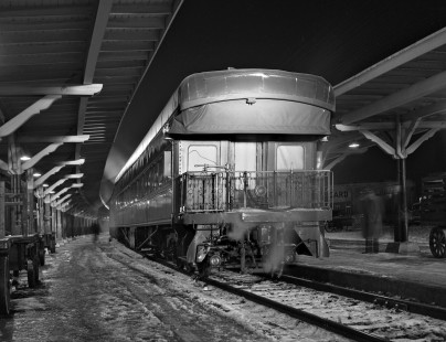 Seaboard Air Line Railroad business car brings up rear of southbound <i>Palmland</i> passenger train at station in Raleigh, North Carolina, in December 1962. Photograph by J. Parker Lamb, © 2016, Center for Railroad Photography and Art. Lamb-01-075-12