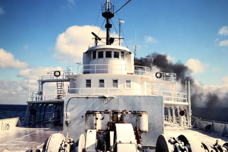 Westbound <i>City of Milwaukee</i> car ferry in Milwaukee, Wisconsin, on March 1, 1980. Photograph by John F. Bjorklund, © 2015, Center for Railroad Photography and Art. Bjorklund-01-30-19