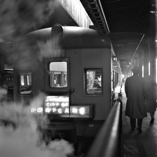 Union Pacific's westbound <i>City of Portland</i> passenger train preparing to depart Chicago Union Station in April 1957. Photograph by Wallace W. Abbey, © 2015, Center for Railroad Photography and Art. Abbey-03-147-12