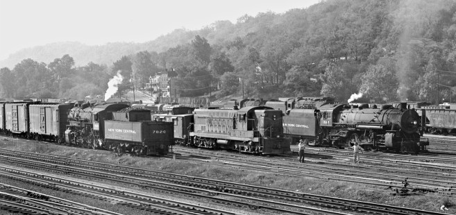 Both New York Central Railroad and Chesapeake & Ohio Railway crews are busy at the Riverside yard in Cincinnati, Ohio, on October 13, 1955. Photograph by J. Parker Lamb, © 2015, Center for Railroad Photography and Art. Lamb-01-017-09
