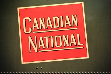 Canadian National Railway logo on the tender of steam locomotive no. 6060 at Chatham, Ontario, on May 27, 1974. Photograph by John F. Bjorklund, © 2015, Center for Railroad Photography and Art. Bjorklund-19-26-24