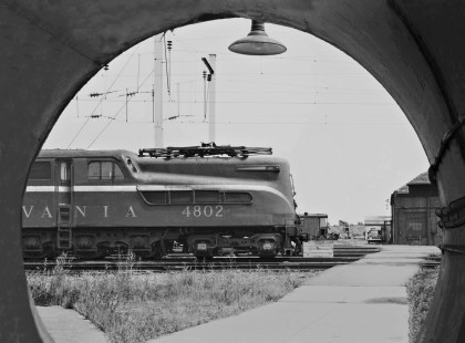 Famous profile of Pennsylvania Railroad GG-1 electric is on display at Potomac Yard in Alexandria, Virginia, in 1962. Photograph by J. Parker Lamb, © 2016, Center for Railroad Photography and Art. Lamb-01-095-04