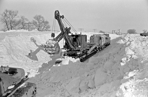 Soo Line snow-fighting train clearing drifts on the Plummer Line in northwestern Minnesota in February 1969. Photograph by Wallace W. Abbey, © 2015, Center for Railroad Photography and Art. Abbey-07-005-32