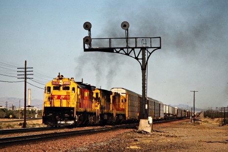 Santa Fe Railway freight train in Daggett, California, April 9, 1988.   Photograph by John F. Bjorklund, © 2015, Center for Railroad Photography and Art. Bjorklund-05-14-06