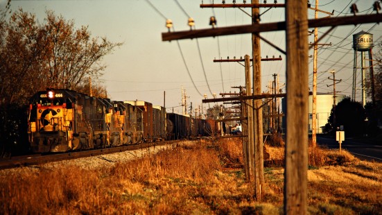 Westbound Baltimore and Ohio Railroad freight train in O'Fallon, Illinois, on October 28, 1979. Photograph by John F. Bjorklund, © 2015, Center for Railroad Photography and Art. Bjorklund-16-13-14