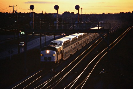 Eastbound GO Transit commuter train on the Canadian National Railway in Pickering, Ontario, on September 4, 1982. Photograph by John F. Bjorklund, © 2015, Center for Railroad Photography and Art. Bjorklund-21-11-23