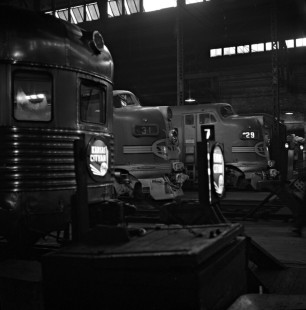 Santa Fe Railway passenger trains, including the <i>Kansas Cityan</i>, resting under the train shed at Chicago's Dearborn Station on February 2, 1952. Photograph by Wallace W. Abbey, © 2015, Center for Railroad Photography and Art. Abbey-02-046-09
