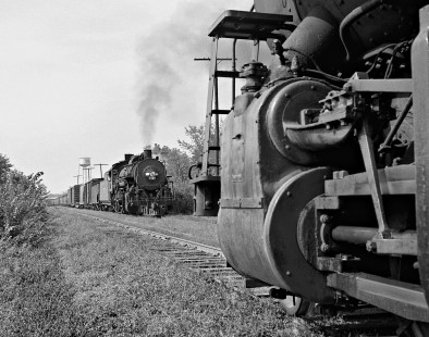 Southbound Illinois Central Railroad local freight train approaches its counterpart at Sturgis, Kentucky, in July 1957. Photograph by J. Parker Lamb, © 2015, Center for Railroad Photography and Art. Lamb-01-009-04