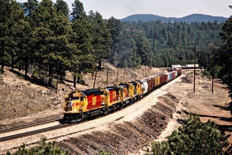Santa Fe Railway freight train in  Divide, Arizona, on April 1, 1988. Photograph by John F. Bjorklund, © 2015, Center for Railroad Photography and Art. Bjorklund-05-13-09