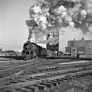 One of the Pennsylvania Railroad’s legendary K4-class 4-6-2 steam locomotives leads an eastbound passenger train out of Chicago at 21st Street Tower on October 3, 1950. Photograph by Wallace W. Abbey, © 2015, Center for Railroad Photography and Art. Abbey-01-130-05