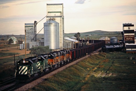 Eastbound Burlington Northern Railroad coal train passing Belfield, North Dakota, on July 9, 1980. Photograph by John F. Bjorklund, © 2015, Center for Railroad Photography and Art. Bjorklund-11-08-08
