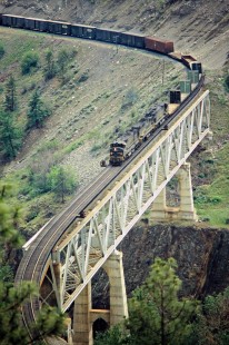 British Columbia Railway freight train in Lillooet, British Columbia, on May 28, 1980. Photograph by John F. Bjorklund, © 2015, Center for Railroad Photography and Art. Bjorklund-18-09-05