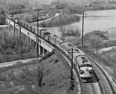 Eastbound Southern Railway freight train crosses French Broad River at Asheville, North Carolina, in April 1962. Photograph by J. Parker Lamb, © 2016, Center for Railroad Photography and Art. Lamb-01-082-05