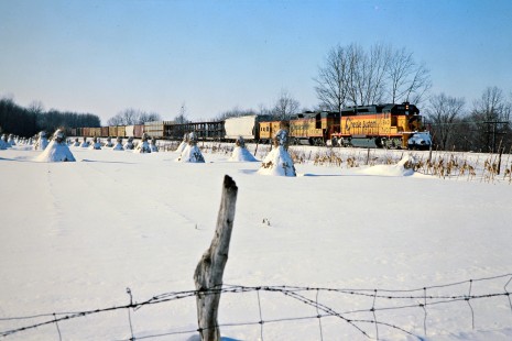 Eastbound Baltimore and Ohio Railroad freight train in Nova, Ohio, on January 22, 1978. Photograph by John F. Bjorklund, © 2015, Center for Railroad Photography and Art. Bjorklund-16-05-05