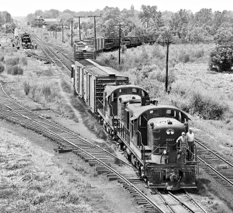 Southbound Southern Railway train arrives in Selma, North Carolina, after using Atlantic Coast Line Railroad trackage from Norfolk, Virginia, in May 1962. (Note: joint station top left.) Photograph by J. Parker Lamb, © 2016, Center for Railroad Photography and Art. Lamb-01-083-01