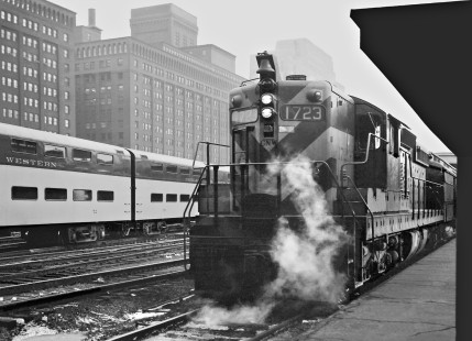 Outbound Chicago and North Western passenger trains in Chicago, Illinois, on March 8, 1960. Photograph by J. Parker Lamb, © 2015, Center for Railroad Photography and Art. Lamb-01-057-08