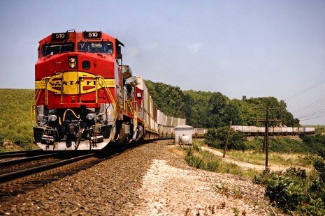 Westbound Santa Fe Railway freight train in Matfield Green, Kansas, on July 5, 1994. Photograph by John F. Bjorklund, © 2015, Center for Railroad Photography and Art. Bjorklund-06-04-08