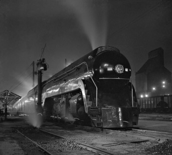 Norfolk and Western Railway Class J steam locomotive no. 606 and westbound <i>Cavalier</i> at Bluefield station, West Virginia, in May 1958. Photograph by J. Parker Lamb, © 2015, Center for Railroad Photography and Art. Lamb-01-050-06