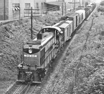 Monon Railroad northbound local freight train at Crawfordsville, Indiana, on June 9, 1958. Photograph by J. Parker Lamb, © 2015, Center for Railroad Photography and Art. Lamb-01-046-05