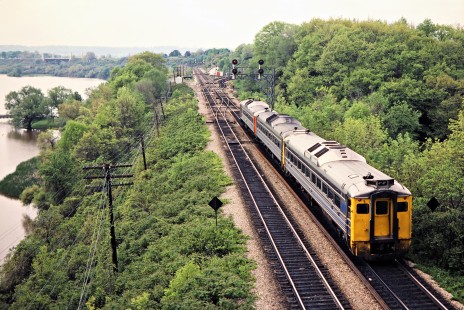 Westbound Canadian National Railway RDCs on a passenger train in Bayview, Ontario, on May 27, 1979. Photograph by John F. Bjorklund, © 2015, Center for Railroad Photography and Art. Bjorklund-20-20-07