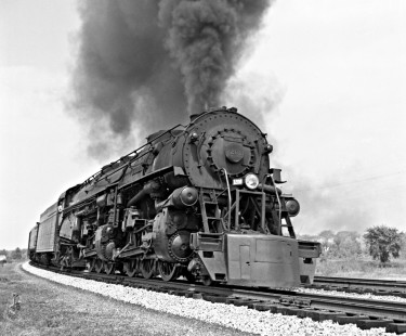 Southbound Norfolk and Western Railway steam locomotive no. 1208 leaves Columbus, Ohio, in August 1956. Photograph by J. Parker Lamb, © 2015, Center for Railroad Photography and Art. Lamb-01-010-07