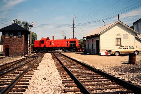 Northbound Ann Arbor Railroad crossing Norfolk Southern's ex-Wabash line in Milan, Michigan, on September 19, 1983. Photograph by John F. Bjorklund, © 2015, Center for Railroad Photography and Art. Bjorklund-03-30-04