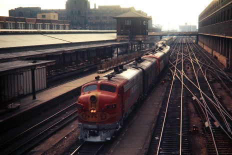Amtrak passenger train no. 16, the eastbound <i>Texas Chief</i>, at Union Station in Chicago, Illinois, on January 1, 1972. Amtrak service commenced just eight months earlier, and the train is still operating entirely with Santa Fe equipment. Photograph by John F. Bjorklund, © 2015, Center for Railroad Photography and Art. Bjorklund-04-07-05