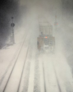 Eastbound Baltimore and Ohio Railroad in a snowstorm at Lodi, Ohio, on February 15, 1980. Photograph by John F. Bjorklund, © 2015, Center for Railroad Photography and Art. Bjorklund-16-13-03