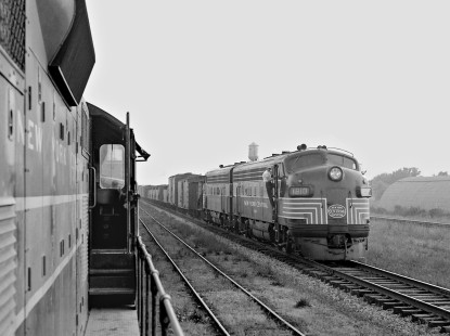 Southbound New York Central Railroad train slows at Fairborn, Ohio, for setout on August 14, 1955. Photograph by J. Parker Lamb, © 2015, Center for Railroad Photography and Art. Lamb-01-020-04